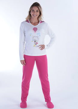 Pijama de Frio Longo em Malha Algodão | Pink 18100 Pijama Feminino de Manga Longa com detalhe colorido nos ombros.Confeccionado em Malha Canelada de Algodão, tecido macio e bem quentinho para aquelas noites mais frias.Calça...