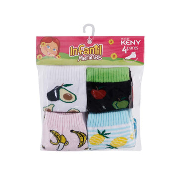 Meia Infantil Menina M e G - Kit com 4 Pares A Meia Infantil Keny veste os pés das crianças com carinho.63% Algodão, 31% Poliamida, 2 % Elastodieno, 2% Elastano, 2 % Outras Fibras, Menina, Estampas...