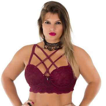 Sutiã Plus Size Strappy Bra com Renda | Zu 1106   Sutiã Plus Size Strappy Bra Duas Tiras com Bojo Modelo todo trabalho em Renda, com elástico na parte inferior das palas e hastes de...