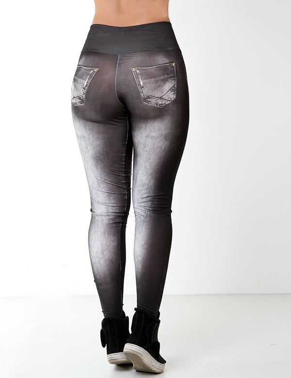 Calça Legging Premium Fake Emita Jeans Black Detalhada Tendencia