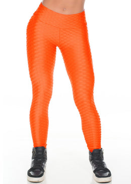 Calça Legging Fitness Cirrê Alto Relevo Laranja Calça legging em cirrê e alto relevo, confeccionada em poliéster, muito confortável, se ajusta perfeitamente ao corpo.Esta peça é indicada para ser usada na prática...