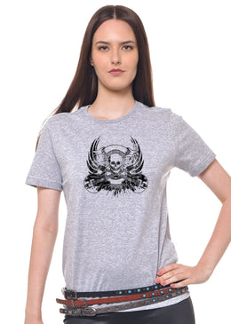 Camiseta Joss Cinza Mescla Estampada Caveira Rock Camiseta Cinza Mescla Estampada Feminina Joss , Caimento Reto E Solto. - Cor: Cinza-Mescla - - Composição: 100 % Algodão - Lavagem: Lavar A Mão...