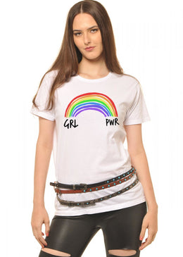 T-Shirt Girl Power Arco-Íris T-Shirt Feminina Girl Power com Caimento Reto e Gola Careca.-INFORMAÇÕES: Modelo: 1500TshirtFemCor: Cinza/BrancoComposição: 100% AlgodãoLavagem: lavar à mão ou máquina, não alvejar, não secar em tambor,...