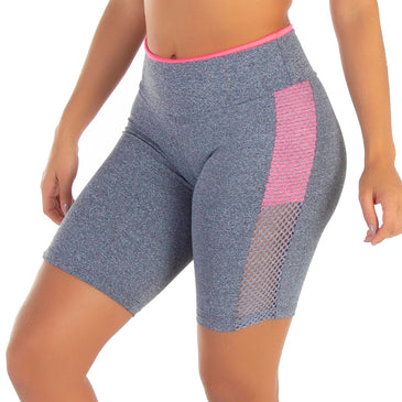 Bermuda Cinza Mescla com Grade Lateral e Cós Colorido | Fran Bermudinha Fitness em tecido Cinza Mescla com duplo forro (preto, vermelho e rosa) que aparece na telinha lateral!Com cós médio duploPossui grade lateralTecido com ótima...