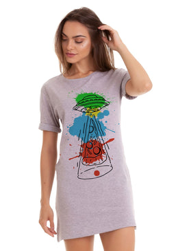 VESTIDO T-DRESS FEMININO ESTAMPADO JOSS - ALIEN WITH HUNGRY Vestido Feminino Básico com caimento reto, máxima qualidade e conforto para o seu dia a dia. Gola: Redonda Tipo de Produto: Vestido Modelagem: Reta Manga:...