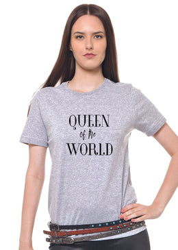 Camiseta Joss Cinza Mescla Estampada Queen Of The World Camiseta Cinza Mescla Estampada Feminina Joss , Caimento Reto E Solto.- Cor: Cinza-Mescla - - Composição: 100 % Algodão - Lavagem: Lavar A Mão Ou...