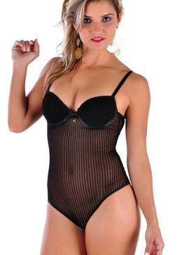 Body Chique - 4145T Body com transparência com bojo, sem fecho entre as pernas.Lingerie para sensualizar.Ideal para combinar com seu look noturno.Transparência em alta no mundo fashion!