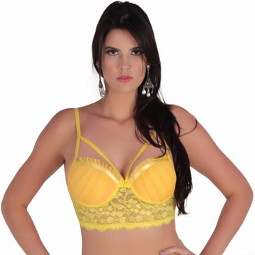 Sutiã Cropped Luna Sutiã Cropped com Strappy Luana.Pala em renda, com strappy, fecho nas costas com bojo e fita de cetim Ideal para aparecer em seu look.Mulher moderna