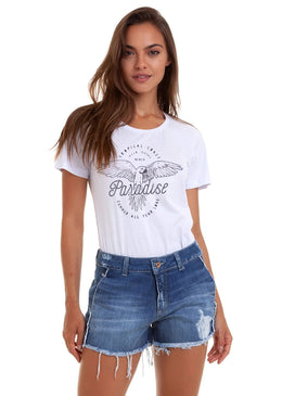CAMISETA FEMININA BASICA ESTAMPADA JOSS - PARADISE Camiseta Feminina Básica Jay Jay com caimento reto estampa em silk, máxima qualidade e conforto para o seu dia a dia. Composição: 100% Algodão Tipo...