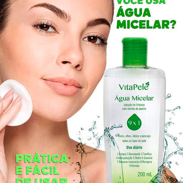 Água Micelar Vita Pele 9x1 Solução de Limpeza 200ml Sofisticatto Desenvolvida para cuidar de sua pele sem agredi-lá. Limpa suavemente retirando as impurezas e revelando uma pele... 