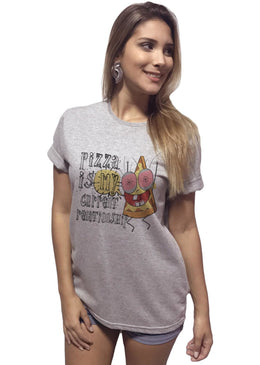 T-Shirt Feminina Escrita Pizza My,com Caimento Reto e Gola Careca.-INFORMAÇÕES: Modelo: 4099TShirtFemCinzaComposição: 100% AlgodãoLavagem: lavar a mão ou máquina, não alvejar, não secar em tambor, não... 