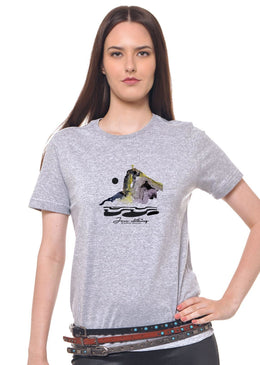 Camiseta Cinza Mescla Estampada Feminina Joss , Caimento Reto E Solto.- Cor: Cinza-Mescla - - Composição: 100 % Algodão - Lavagem: Lavar A Mão Ou... 