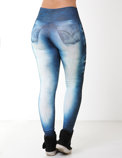 Calça legging fitness fake jeans azul escuro por R$ 23,90 no Atacado
