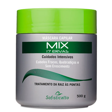 MÁSCARA CAPILAR LINHA MIX 17 ERVAS SOFISTICATTO FORTALEÇA SEUS CABELOS COM 17 EXTRATOS VEGETAIS CHEGA DE FIOS QUEBRADIÇOS E OPACOS Promove verdadeiro tratamento da raiz às pontas. A... 