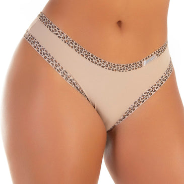 Calcinha estilo tanga confeccionada em microfibra com laterais estampadas estilo onçinha.Forro em algodão.Tabela de tamanhos (a modelo veste M)M veste até o manequim 44Composição: 92%... 