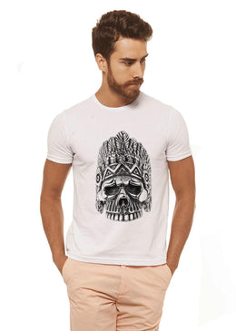 Camiseta Branca Estampada Masculina Joss - Caveira Coroa , caimento reto e solto.- INFORMAÇÕES: Modelo: 4308 - Cor: BRANCA - Composição: 100 % Algodão Lavagem:... 