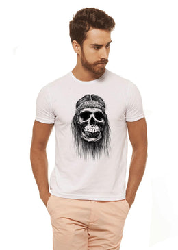Camiseta Branca Estampada Masculina Joss - Caveira Bandana , caimento reto e solto.- INFORMAÇÕES: Modelo: 4308 - Cor: BRANCA - Composição: 100 % Algodão Lavagem:... 