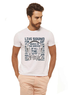 Camiseta Branca Estampada Masculina Joss - Live Sound , caimento reto e solto.- INFORMAÇÕES:   - Cor: BRANCA - Composição: 100 % Algodão Lavagem: lavar a... 