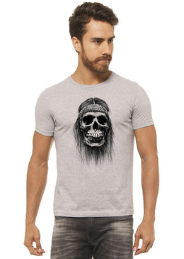 Camiseta Cinza Mescla Estampada Masculina Joss - Caveira Bandana, caimento reto e solto.- INFORMAÇÕES: Modelo: 4308 - Cor: CINZA-MESCLA - Composição: 100 % Algodão Lavagem:... 