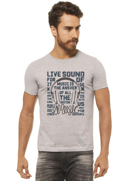 Camiseta Cinza Mescla Estampada Masculina Joss - Live Sound, caimento reto e solto.- INFORMAÇÕES: Modelo: 4308 - Cor: CINZA-MESCLA - Composição: 100 % Algodão Lavagem:... 