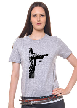 CAMISETA CINZA MESCLA ESTAMPADA FEMININA JOSS , caimento reto e solto.- INFORMAÇÕES: Modelo: 4308 - Cor: CINZA-MESCLA - Composição: 100 % Algodão Lavagem: lavar a... 