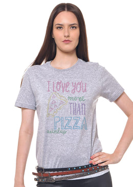 CAMISETA CINZA MESCLA ESTAMPADA FEMININA JOSS , caimento reto e solto.- INFORMAÇÕES: Modelo: 4308 - Cor: CINZA-MESCLA - Composição: 100 % Algodão Lavagem: lavar a... 