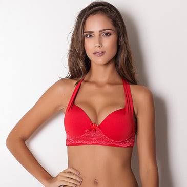 *Sutiã bojo Casquinha (sem enchimento)*Tipo Nadador com argola em ferro juntando as alças *Palas em renda  com elástico grosso, dando maior sustenção*Forro no entremeio em algodão*Laço... 