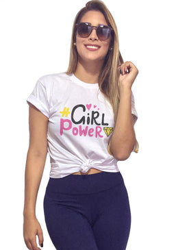 T-Shirt Feminina Girl Power Diamond Branco com Caimento Reto e Gola Careca.-INFORMAÇÕES: Modelo: 6401TshirtFemBrancComposição: 100% AlgodãoLavagem: lavar a mão ou máquina, não alvejar, não secar em... 