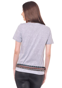 Camiseta Cinza Mescla Estampada Feminina Joss , Caimento Reto E Solto - Cor: Cinza-Mescla - - Composição: 100 % Algodão - Lavagem: Lavar A Mão... 