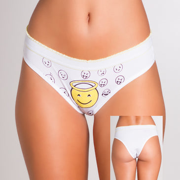 Tanga Confortável em Poliamida desenho Zap>Confeccionada em Poliamida>Toque macio e agradável>Com desenhos de Emoticons na parte frontal>Modelo muito confortável>Com elástico exposto na cintura >Forro em algodão Tamanhos... 