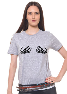 Camiseta Cinza Mescla Estampada Feminina Joss , Caimento Reto E Solto. - Cor: Cinza-Mescla - - Composição: 100 % Algodão - Lavagem: Lavar A Mão... 