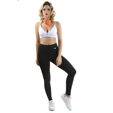 Calça de ginástica tipo legging preta com laterais de telinha com cor tipo flúor (Amarelo, branca, laranja, pink ou verde) confeccionada em poliéster (sem transparência)... 