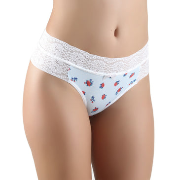 *Calcinha tipo Tangão*Muito Confortável*Cós médio em Renda*Possui toque agradável e macio*Lacinho no centro*Fundo em Algodão*Lindas EstampasA modelo veste tamanho M e cor Branco   tamanhos M... 