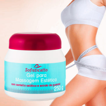 GEL PARA MASSAGEM ESTÉTICA 250 G Celulite e gordura localizada nunca mais! Descubra o poder de ação do extrato de Guaraná e da Centella Asiática. A Centella... 