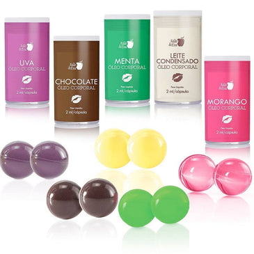 COM 2 UNIDADES PARA TRAZER ARES SOFISTICADOS A UMA NOITE QUENTE DE AMOR, AS CÁPSULAS DE ÓLEO CORPORAL BEIJÁVEL, AGORA CONTAM COM 5 NOVOS AROMAS... 