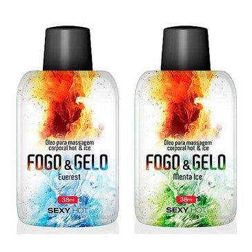 Óleo para massagem beijável FOGO E GELO - Menta Ice ou Everest ( Esquenta / Esfria)Com 38 gramasDescubra novas sensações: Aplique sobre a pele o Óleo Fogo e... 