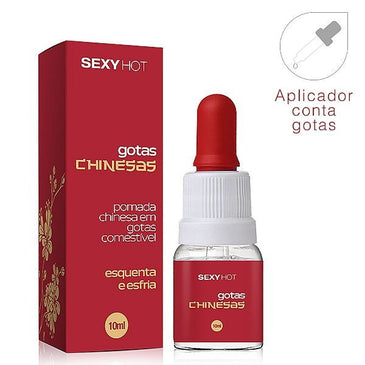 Gotas Chinesas - Esquenta e Esfria !!!Modo de usar: Aplicar sobre o local desejado massagear e saborear a vontade. O produto esfria é aquece. PRODUTO COMESTÍVEL.Embalagem com aplicador conta... 