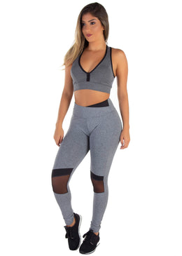 Calça Legging Cinza Mescla com telinha na altura dos joelhos e cós transpassado preto interno | Black SlashConta com cós transpassado baixo, agregando muito estilo... 