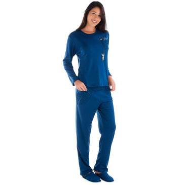 Pijama Feminino de Manga Longa com Bolso real.Confeccionado em Malha Canelada em Algodão, tecido macio e bem quentinho para aquelas noites mais frias.Calça com elástico... 
